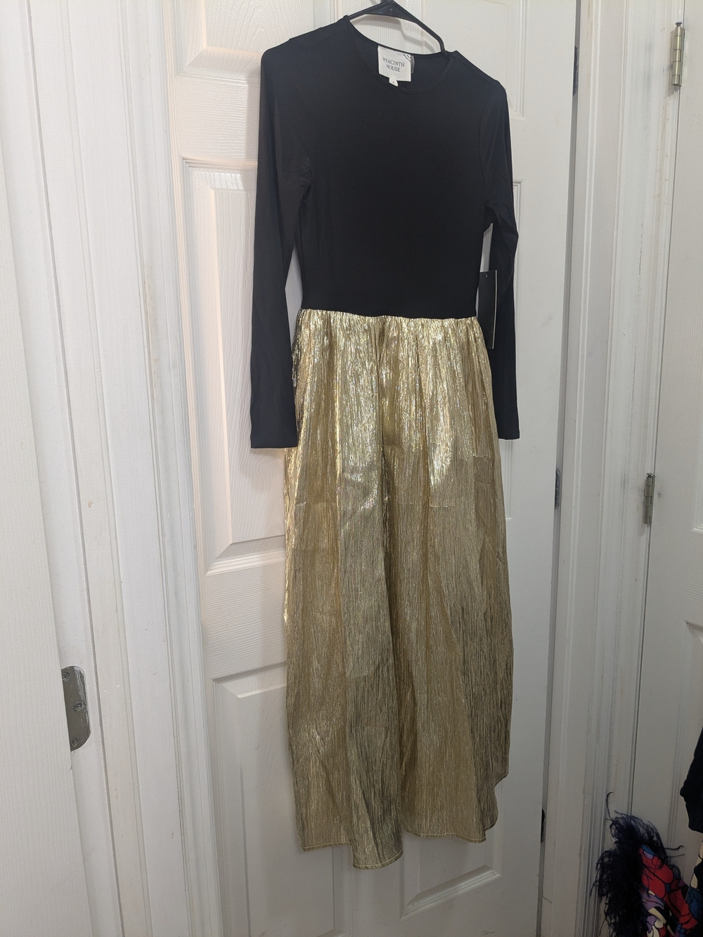 Tuckernuck Black Long-Sleeve Top with Gold Metallic Maxi Skirt